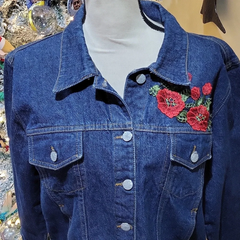 Baby Phat Denim Jacket with Red Rose Embroidery - Picture 6 of 12